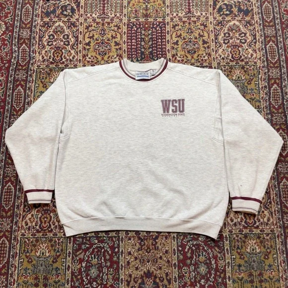 VTG 90s GFS Washington State Cougars WSU Crewneck Ringer Sweatshirt XXL Gray - Picture 1 of 5